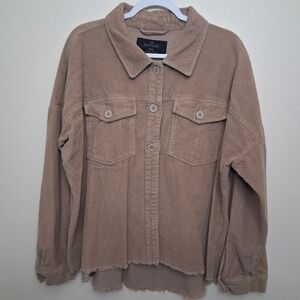 Empyre Camel Corduroy Shirt Jacket Raw Hem Neutral Shacket Women's Large